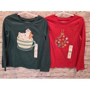 Cat & Jack Girls Christmas Tops Size Small Set Of 2 Long Sleeve